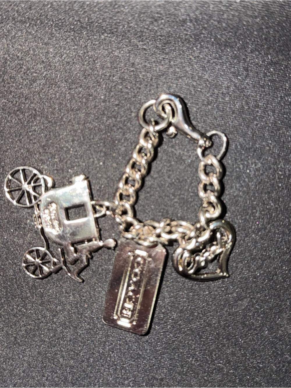 Coach Silver-Tone Charm Bracelet with Carriage and Heart